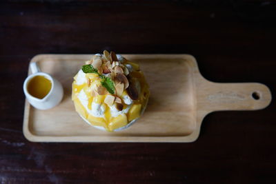 Close-up of breakfast served on table