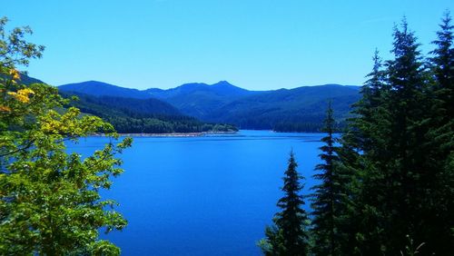 Scenic view of lake against clear sky