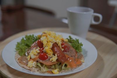 Close-up of breakfast served in plate