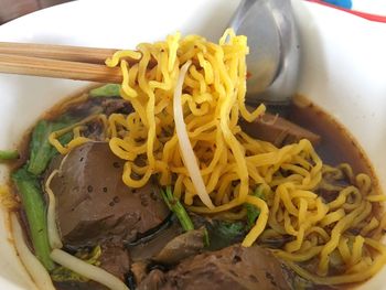 High angle view of noodles in bowl