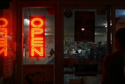 Close-up of illuminated lights at night