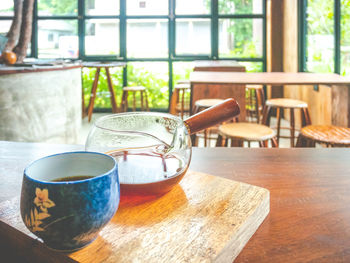 Close-up of tea cup on table