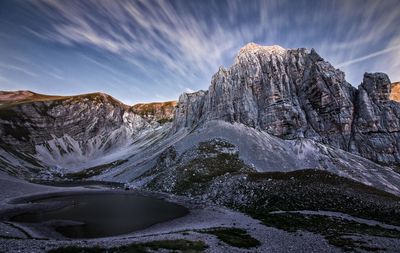 Scenic view of mountains against sky during sunset