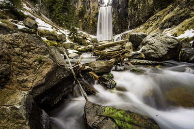 Stream flowing through rocks in forest