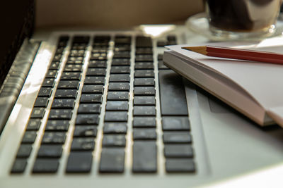 High angle view of laptop on table