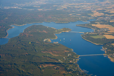 High angle view of river amidst land