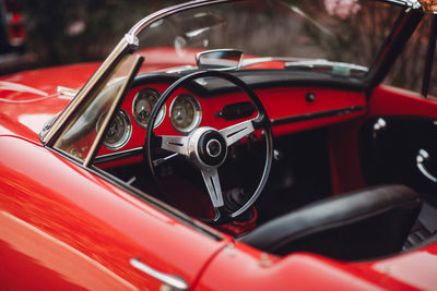 Close-up of vintage red car