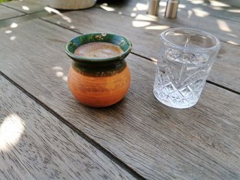High angle view of drink on table