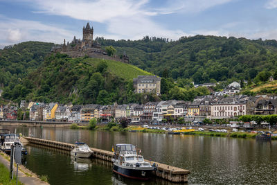 View on the german city of cochem with  the reichsburg cochem castle in the state of rheinland-pfalz