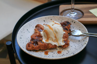 Close-up of dessert in plate on table