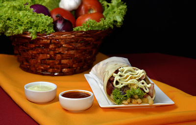 Close-up of food on table