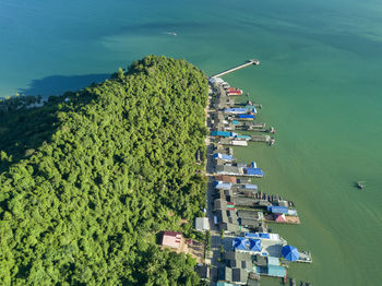 High angle view of building by sea