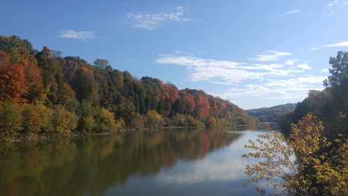 Scenic view of lake against sky during autumn