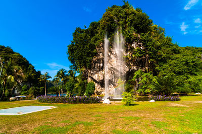 View of waterfall in park