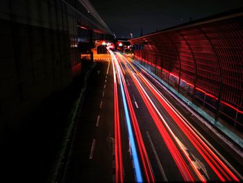 Light trails on road at night