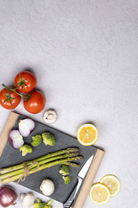 High angle view of fruits in plate