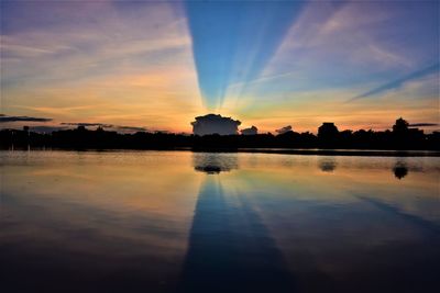 Scenic view of lake against sky during sunset