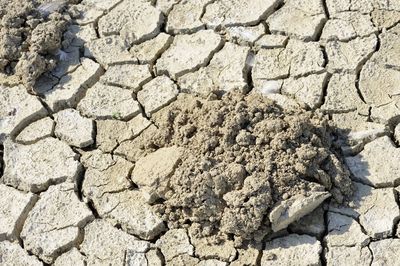 High angle view of cracked field