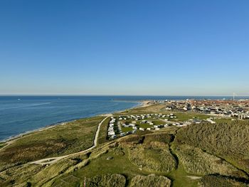 Scenic view of sea against clear blue sky