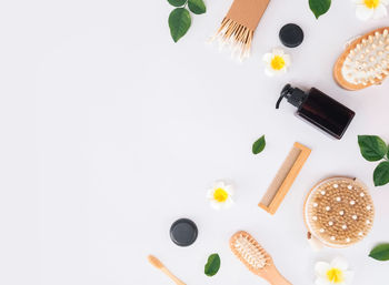Directly above shot of pills on white background