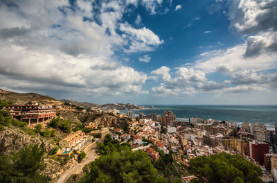 Aerial view of cullera city and beach