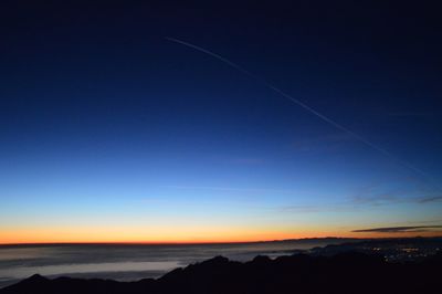 Scenic view of silhouette mountains against clear sky