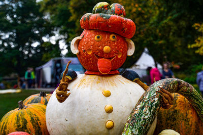 Close-up of pumpkin on pumpkins during halloween