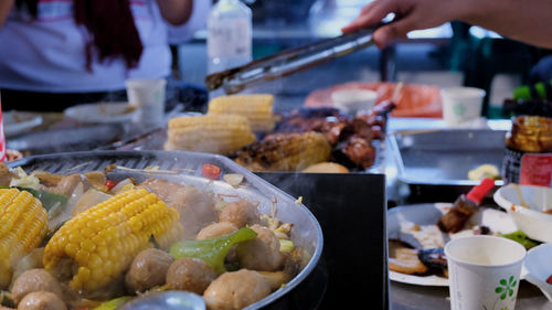 Close-up of food on barbecue grill