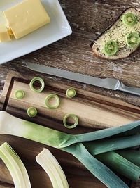 High angle view of breakfast on table