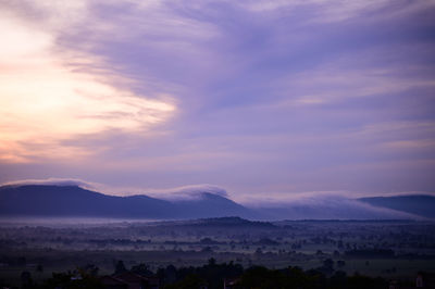 Scenic view of landscape against sky at sunset
