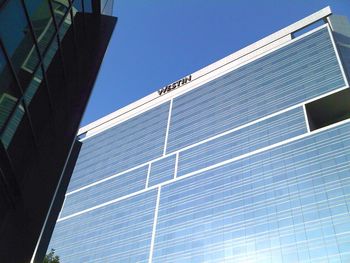 Low angle view of built structure against blue sky