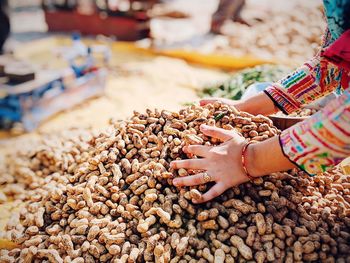 High angle view of hand for sale at market stall