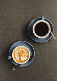 High angle view of coffee on table