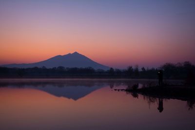 Scenic view of lake at sunset