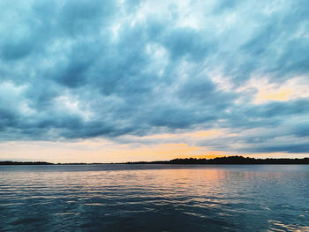 Scenic view of sea against dramatic sky