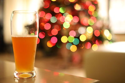 Close-up of beer in glass on table
