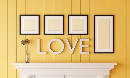 Yellow and text on wall at home