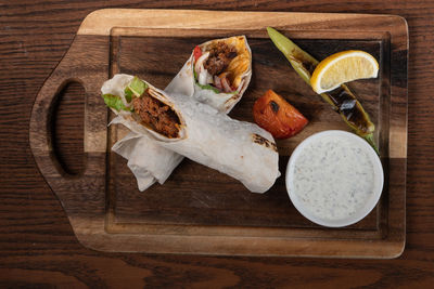 High angle view of food on table