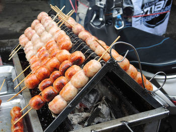 Close-up of meat on barbecue grill