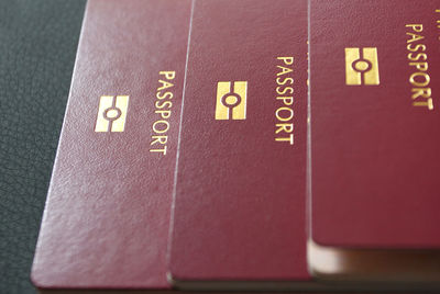 High angle view of passports on table