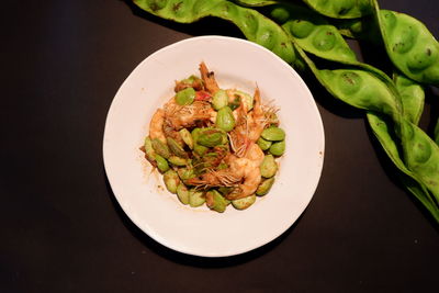 High angle view of salad in plate on table