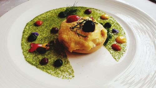 Close-up of breakfast served in plate