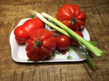 High angle view of tomatoes on table