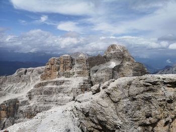 Low angle view of rock formations against sky