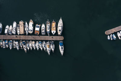 High angle view of boats in water