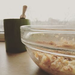 Close-up of water in bowl on table