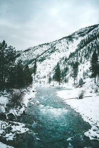 Scenic view of snowcapped mountains against sky