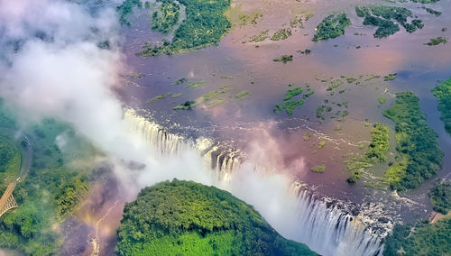 High angle view of waterfall,victoria falls in zimbabwe