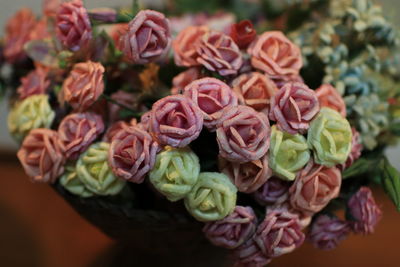 High angle view of rose bouquet