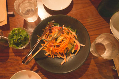 High angle view of food on table